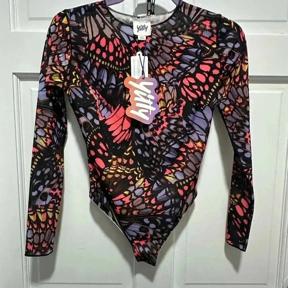 Yitty Mesh Me Smoothing Sleeved Thong Bodysuit XS NWT Butterfly Print New - Picture 4 of 4